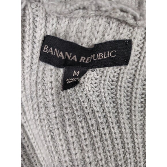 Banana Republic Sweater Womens M Gray Pullover Lace Up Tie Back Chunky Ribbed - Picture 4 of 11